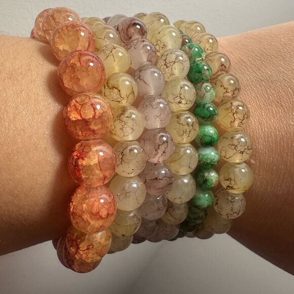 6pc Vibrant Multi-Color Glass Beaded Stretch Stackable Bracelets - Picture 1 of 3